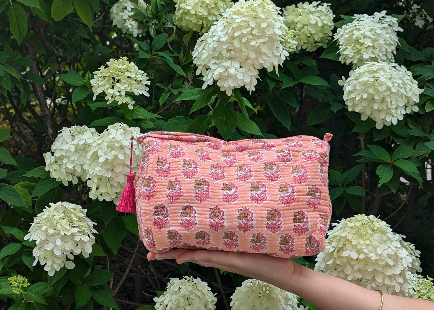 Coral Peach and pink floral pouch