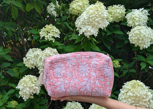 Pink and white floral pouch