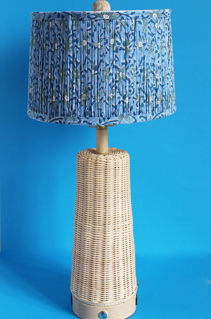 Floral Blue Blockprint Pleated Drum Lamp Shade 12"x 8" x 11"