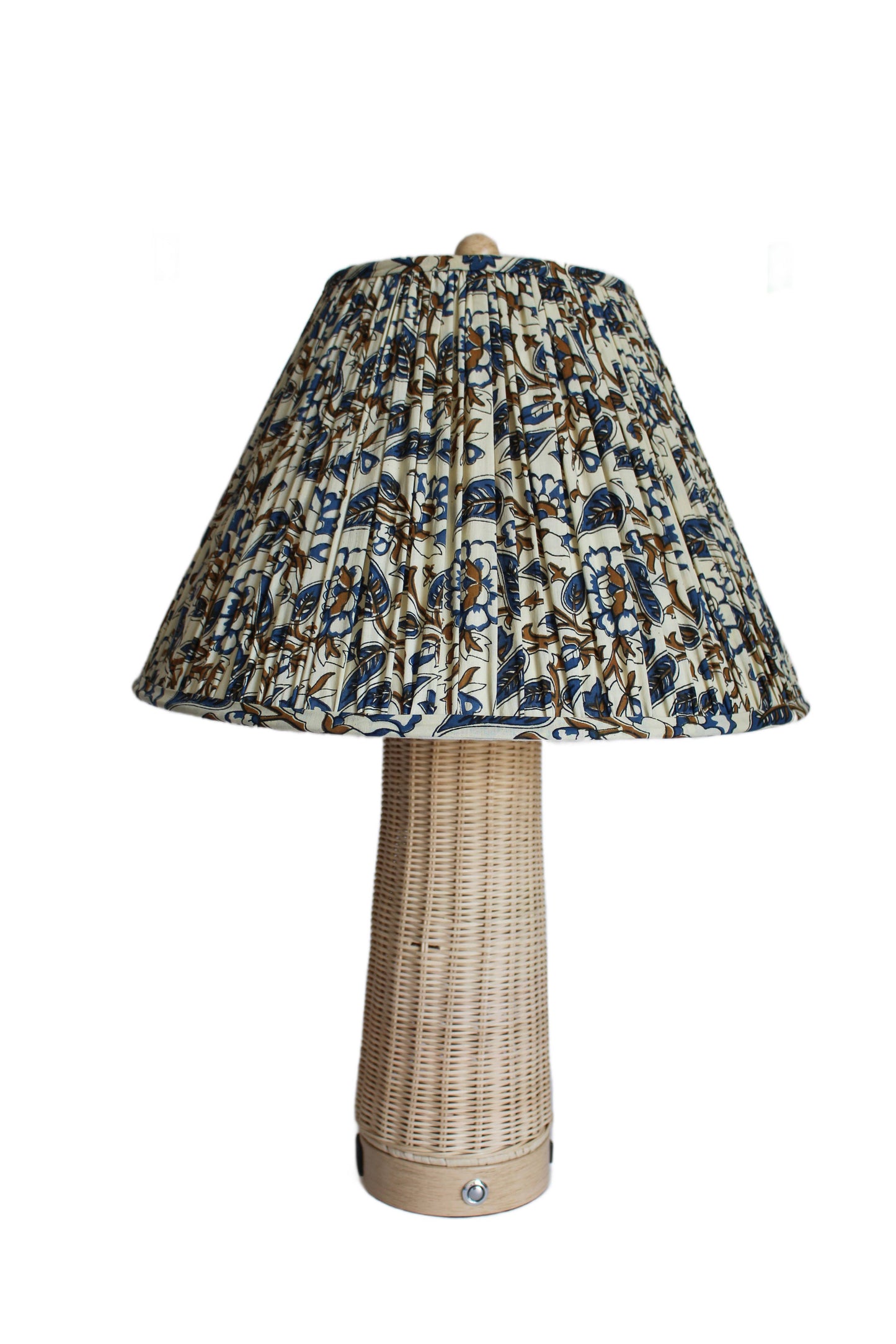 Cream and Blue Floral Blockprint Pleated Empire Lamp Shade