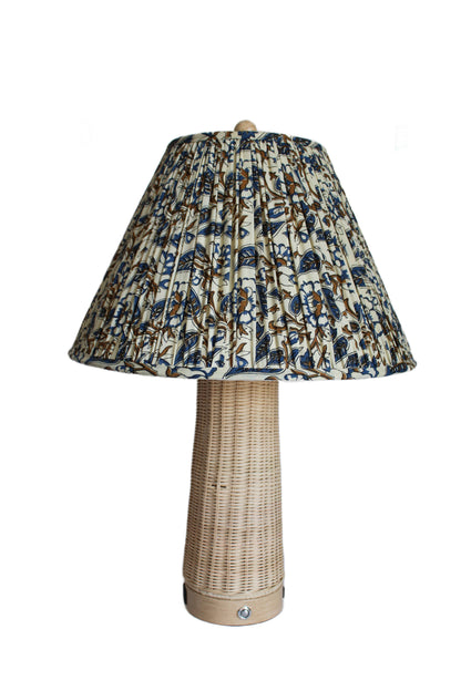 Cream and Blue Floral Blockprint Pleated Empire Lamp Shade