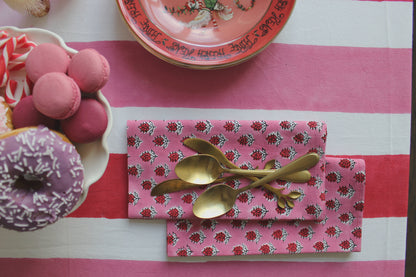 Candy Cane Charm - Pink and Red Striped Table Cloth and Napkin Set