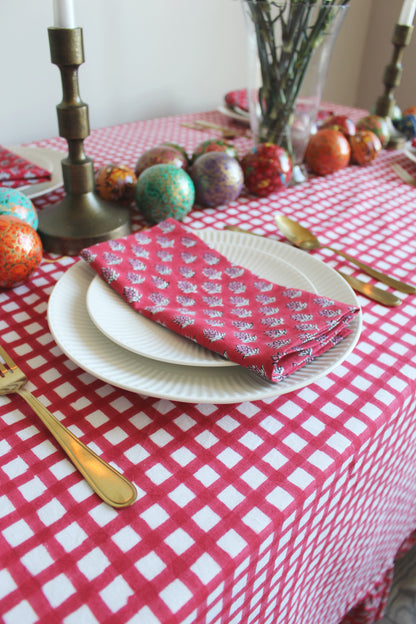 Frilled Red Gingham Table Cloth and Napkin Set