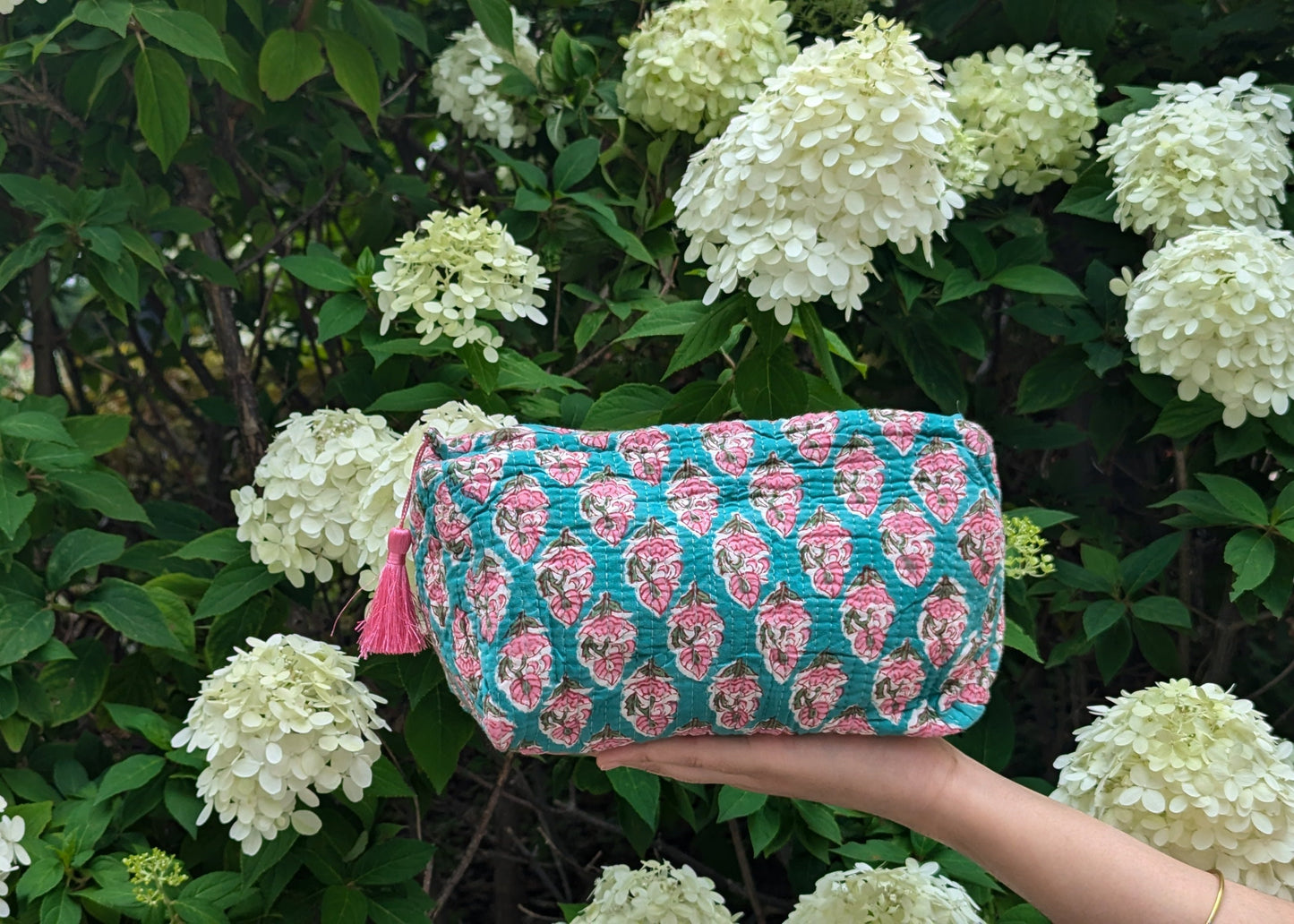 Blue and Pink floral vanity pouch