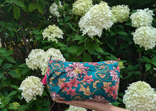 Green and Pink floral pouch