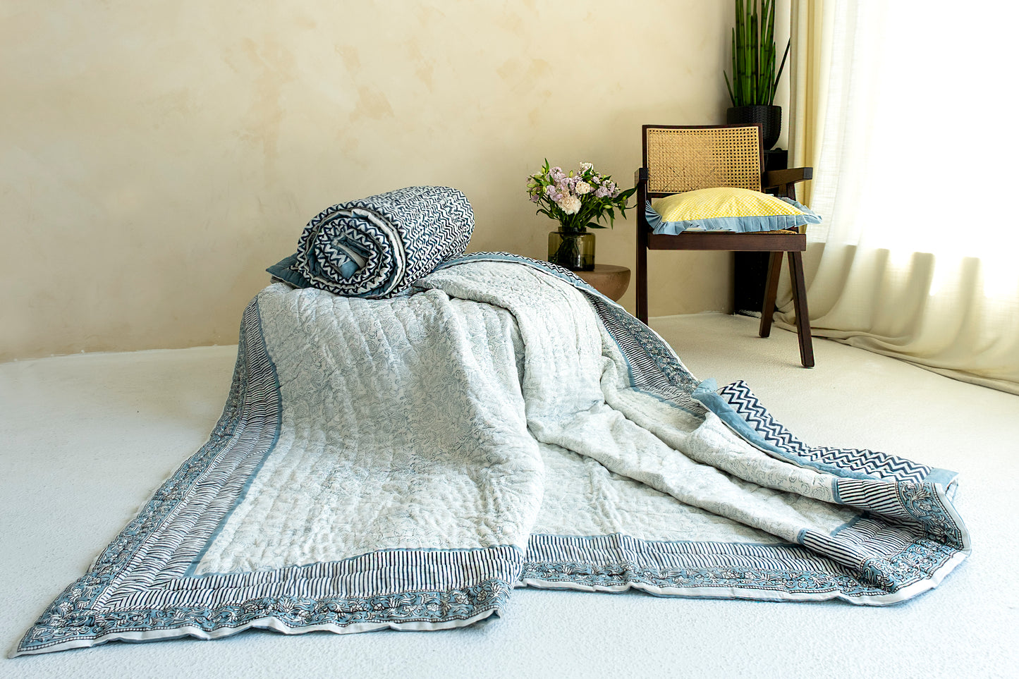 Neela Quilt - Indian block printed reversible quilt