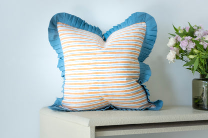 Frilled Cushion Cover | Blocked printed reversible pillow cases