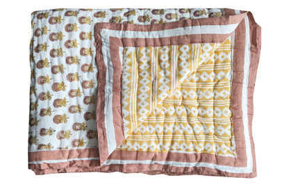 Marigold Quilt - Indian block printed reversible quilt