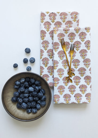 Marigold Napkin | Block printed cotton floral table linen