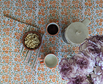 Floral Block Print Table Cloth with Napkins Set