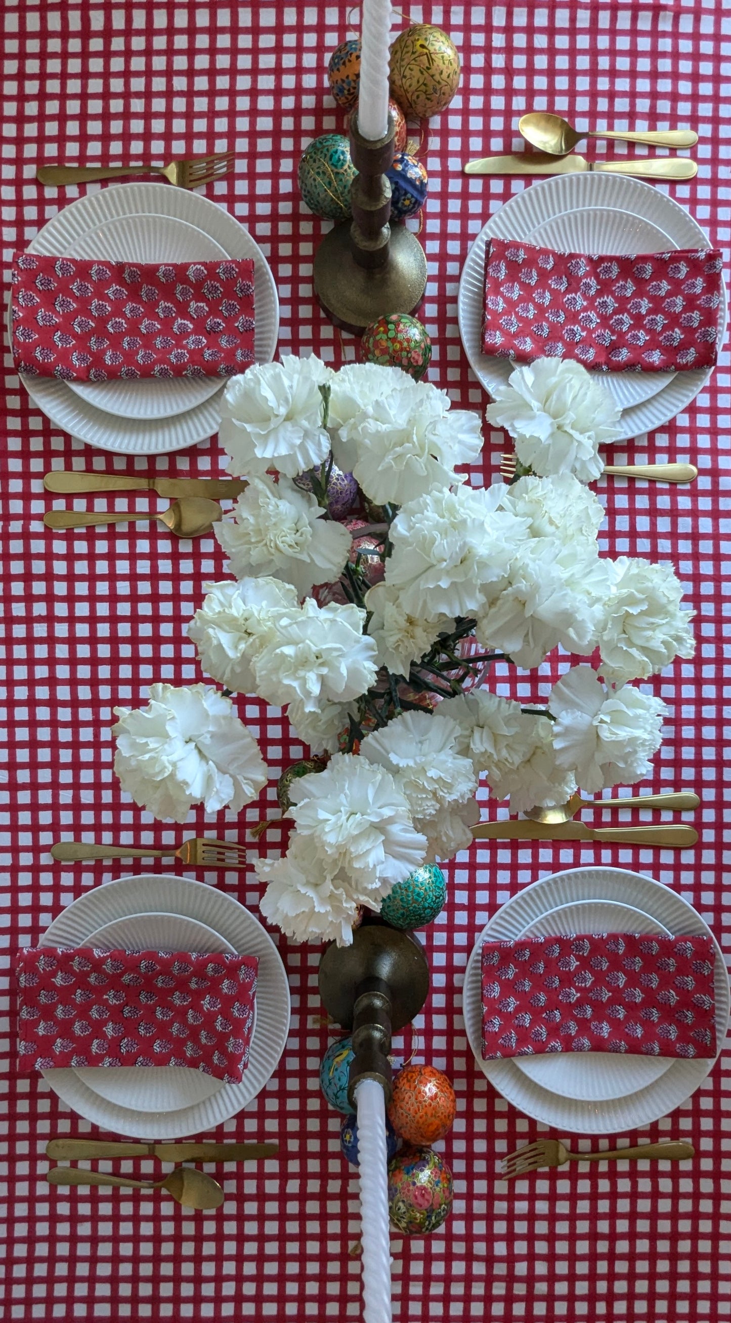 Frilled Red Gingham Table Cloth and Napkin Set