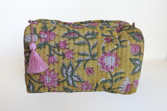 Yellow and Pink floral vanity pouch