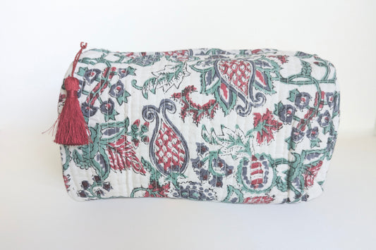 Green and Red floral vanity pouch