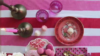 Candy Cane Charm - Pink and Red Striped Table Cloth and Napkin Set